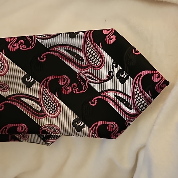 3/$30 TWENTY DOLLAR TIE Striped Hot Pink Paisley Silver Black Tie - Picture 3 of 8